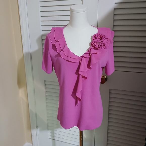 Cable & Gauge Size Large Pink Women's Scoop Neck Top with Ruffle Detail - Picture 9 of 12